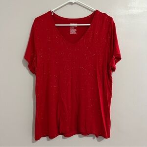 Red Shirt V-Neck Women's Top sparkly tee XXL
